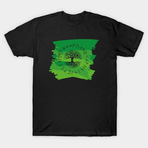 Vikings Norse Mythology Yggdrasil and Runes Asatru Viking Gift T-Shirt by vikki182@hotmail.co.uk